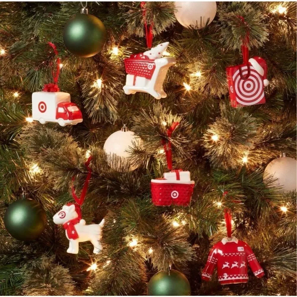 Wondershop Target Holiday Christmas Ornament Set Bullseye Dog Shopping Cart Set